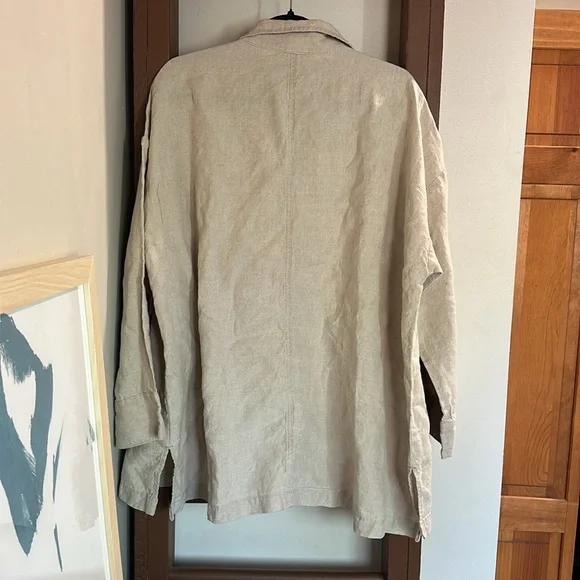 Eileen Fisher Organic-Linen Stand-Collar Long Jacket - Picture 7 of 7